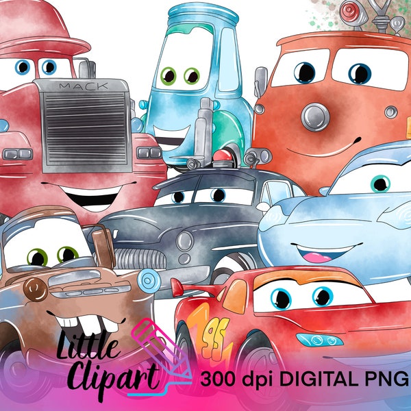 DIGITAL DOWNLOAD watercolor cars clipart png clipart 300dpi , x7 clipart , x1 cone , x2 splats clipart files racing cars