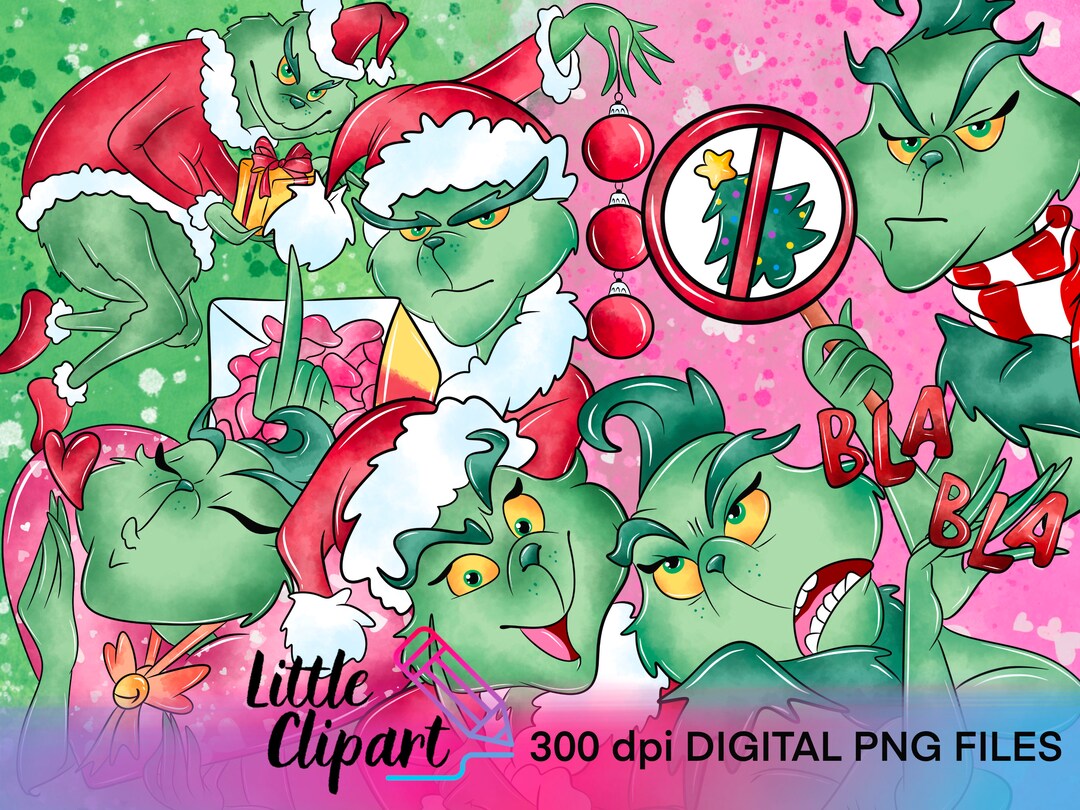 DIGITAL DOWNLOAD Watercolor Grinch 300dpi Clipart Pack X7 Etsy