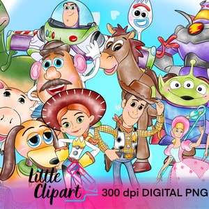 DIGITAL DOWNLOAD , Watercolor Toy Story Clipart Files , Toys , Watercolor 300dpi png Files , x13 Clipart , x1 Splat , Buzz , Woody , Jessie