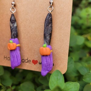 Broomstick earrings witchy polymer clay, halloween earrings
