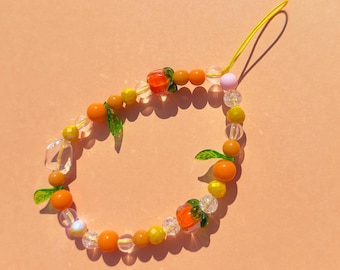 Orange Fruit Phone Charm Phone Strap Phone Beads Cute Phone Accessory Camera Strap Stocking Filler Stocking Fillers Stocking Stuffers