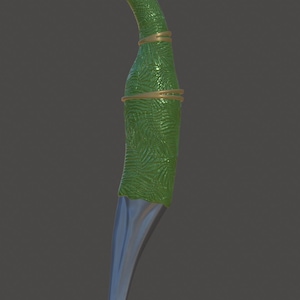 May include: A green dagger with gold accents and a silver blade. The handle is textured with a leafy pattern.