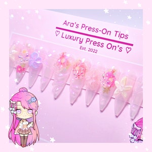 Luxury Press On Nails || Faye Kawaii &quot;Spring Garden&quot; | Fairycore Nails | Fairy Nails | Spring Nails | Floral Nails | Cute Glue On Press On&#39;s