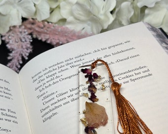 Beautiful bookmark with dried rose petals and gold decoration