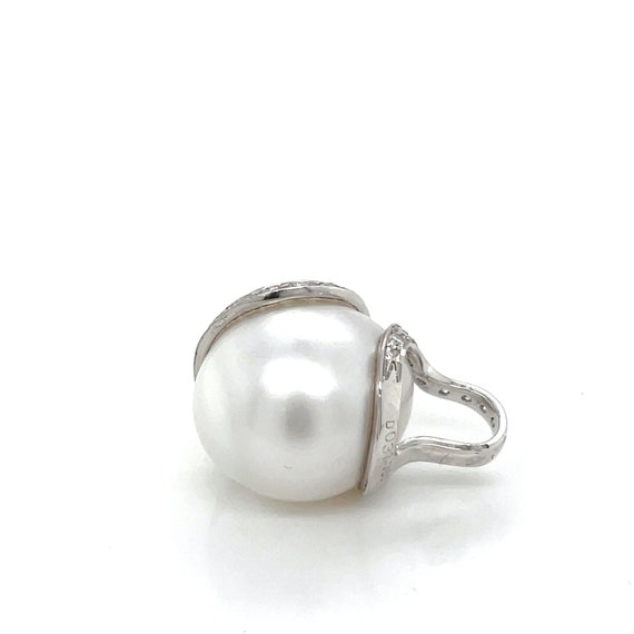 18K Diamond Swirl on Pearl Necklace Pendant - image 2
