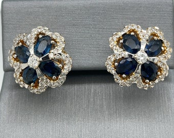 18KY Diamond and Sapphire Earring Pair