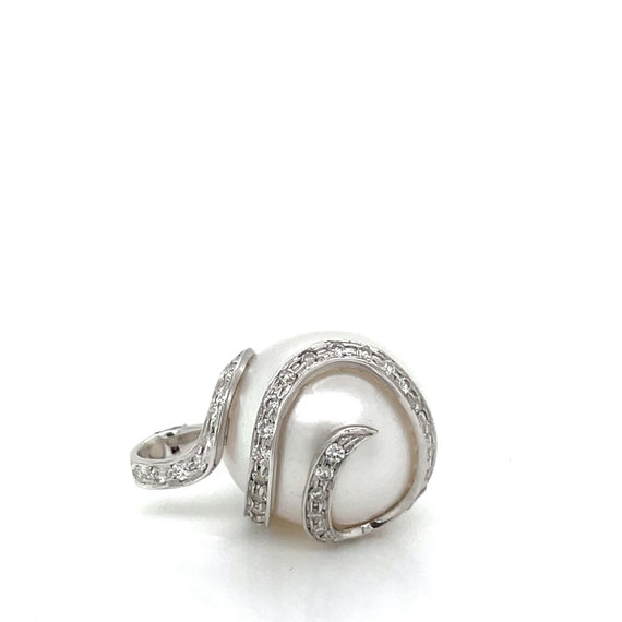 18K Diamond Swirl on Pearl Necklace Pendant - image 1