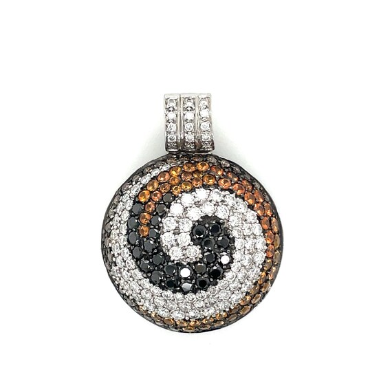 18K Sapphire Black Diamond Swirl Necklace Pendant - image 1