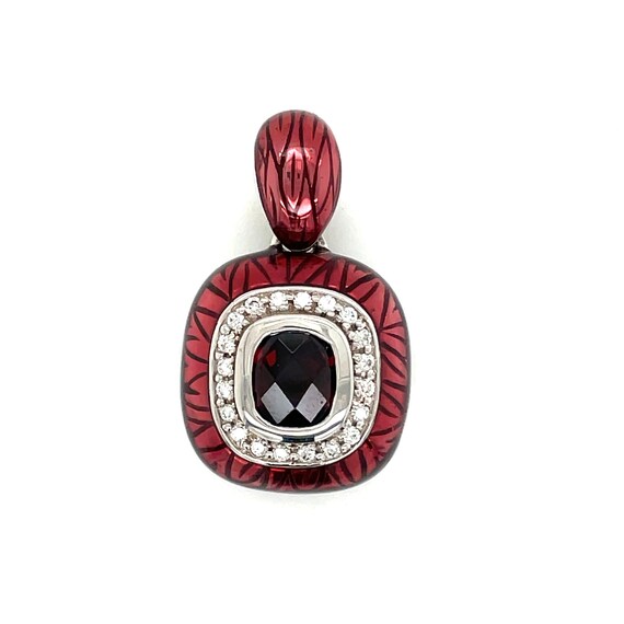 18Kt Diamond Garnet Necklace Pendant - image 1