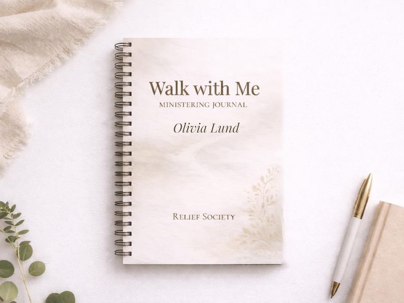 Personalized Relief Society ministering journal spiral notebook with custom name for LDS women personal study