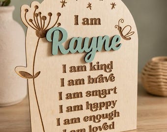 Personalised Name Affirmation Sign | Childrens Bedroom Decor, Floral Name Plaque