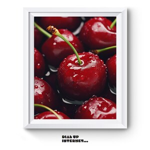 Vibrant Cherry Wall Art Print - Juicy Fruit Decor for Kitchen, Printable Rustic Red Cherries, Wet Look Summer Harvest, Digital Art