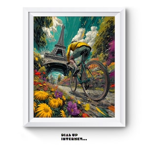 Tour de France Vintage Poster - Art Nouveau Style, Cycling Wall Art, Eiffel Tower with Flowers, Printable Decor, Colorful Landscape 7