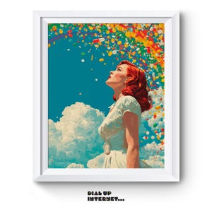Retro Pop Art Woman in Surreal Sky - Vibrant Printable Wall Art, Vintage Style Décor, Colorful Celebration Illustration, Digital Print 4