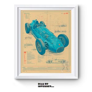 Vintage Formula 1 Blueprint Poster - Printable 1940s Race Car Illustration, Retro Motorsport Wall Art, Racing Decor, Digital Print 2