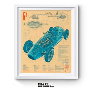 Vintage Formula 1 Blueprint Poster - 1940s Race Car Illustration, Printable F1 Wall Art, Unique Automotive Decor, Motorsport Design 1