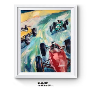 Vintage F1 Race Car Painting - 1940s Inspired Racing Scene, Oil Painting Style, Retro Motorsport Art, Claude Monet Style Wall Decor 16