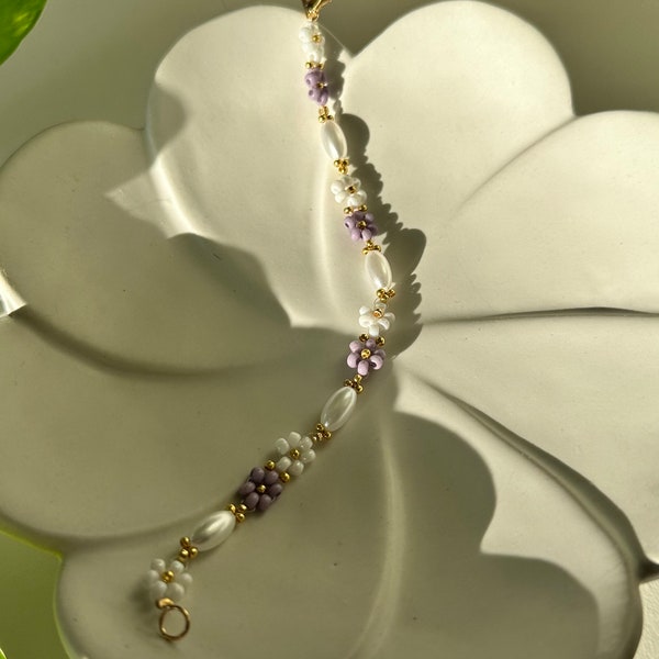 VIOLETINA - Bracelet en perles de rocaille violet et blanc