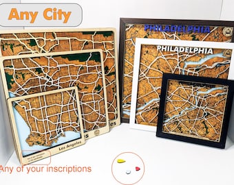 Mappa personalizzata in legno di qualsiasi città - Decorazione murale 3D - Mappa tagliata al laser multistrato - Personalizzata qualsiasi città del mondo - Mappa topografica - arte murale