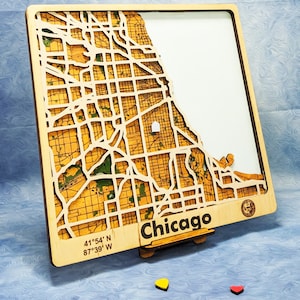 Chicago Holz Karte - 3D Wand Kunst - Persönliche Inschrift auf dem Geschenk - Individuelle Holz Stadt Karte - Chicago inspiriert - Elegante mehrschichtige Landkarte