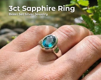 Light Blue Sapphire Ring - Oval Cut Stone - Sterling Silver Jewelry