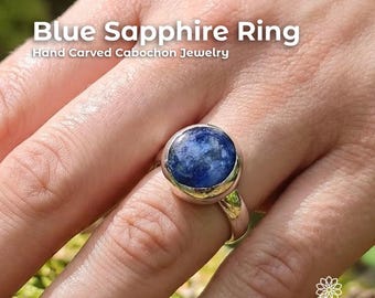 Blue Sapphire Ring - Madagascar Cabochon - Sterling Silver Jewelry