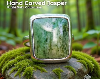 Green Jasper Ring - Handcut Cabochon in Sterling Silver - Pacific Northwest Jewelry