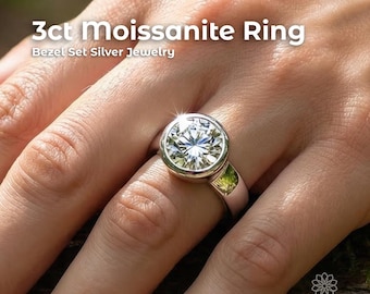 Bezel Set Silver Ring 3ct: Low Profile Statement Ring