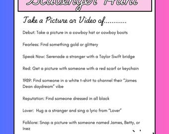 Bachelorette Scavenger Hunt (Taylor Swift Themed)