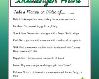 Bachelorette Scavenger Hunt (Taylor Swift Inspired)