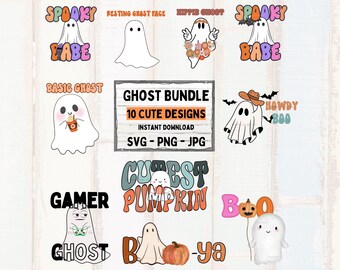 Cute Ghost PNG, Ghost Bundle Svg, bat png, Halloween Svg bundle, Spooky babe shirt