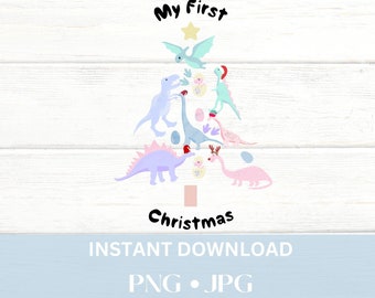My first Christmas SVG, Dinosaur Svg, Dinosaur Christmas, Funny Holiday Card