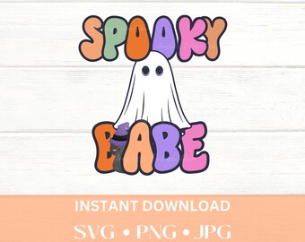 Spooky Babe SVG, lindo fantasma png, lindo fantasma SVG, moderno Halloween PNG, camisa Spooky Babe