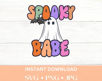 Spooky Babe SVG, lindo fantasma png, lindo fantasma SVG, moderno Halloween PNG, camisa Spooky Babe