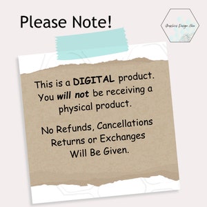 Pode incluir: Aviso de produto digital em papel castanho com borda rasgada, fixado com fita adesiva azul clara. O texto diz "Aten&ccedil;&atilde;o!" e detalha a natureza digital do produto, sem reembolsos, cancelamentos, devolu&ccedil;&otilde;es ou trocas.