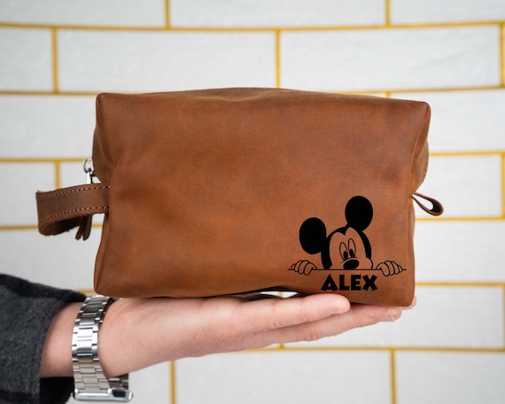 Disney Leather Dopp Kit, Leather Toiletry Bag, Minnie And Mickey Lover Gift, Custom Shaving Bag, Custom Disney Dopp Kit, Men's Travel Bag