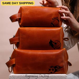Sports Player Leather Dopp Kit, Leather Toiletry Bag, Coach Leather Dopp Kit Gift, Custom Shaving Bag, Custom Gift Dopp Kit,Men&#39;s Travel Bag