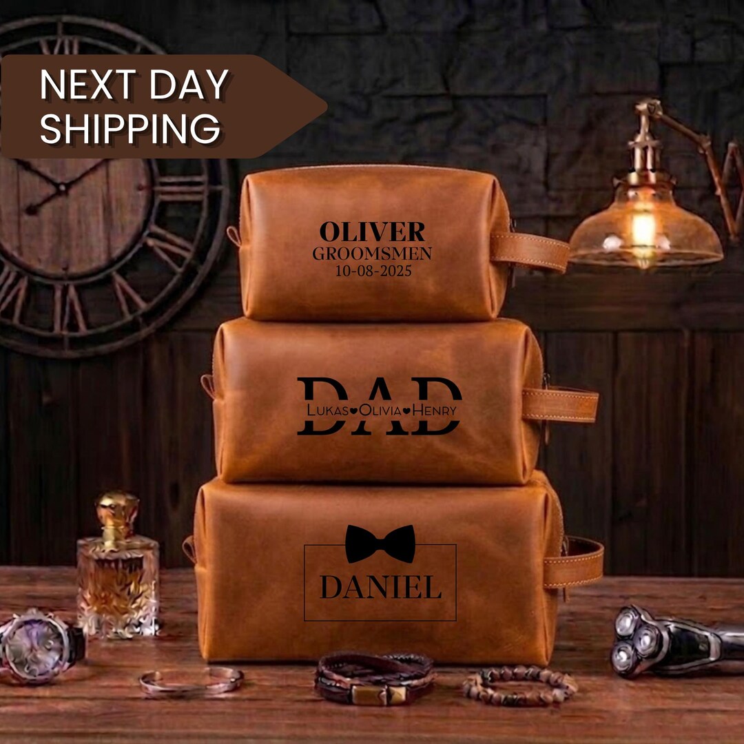 Custom Dopp Kit for Men, Men's Leather Toiletry Bag, Personalized Gift ...
