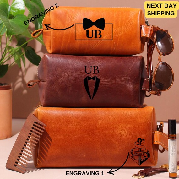 Personalized Leather Dopp Kit for Men With Custom Name or Monogram - Main Image