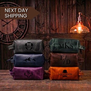 Personalized Leather Dopp Kit, Engraved Toiletry Bag for Men, Custom Groomsmen Gift, Gift for Him, Husband, Dad Travel Bag