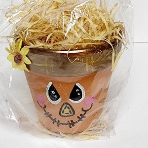 Scarecrow Clay Pot Decoration with Hay Hair and Painted Face