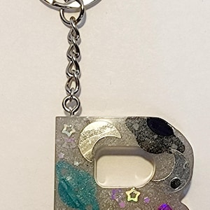Resin Glitter Letter R Keychain - 1 1/2 X 1 1/2 Inch Gold Gem and Space ...