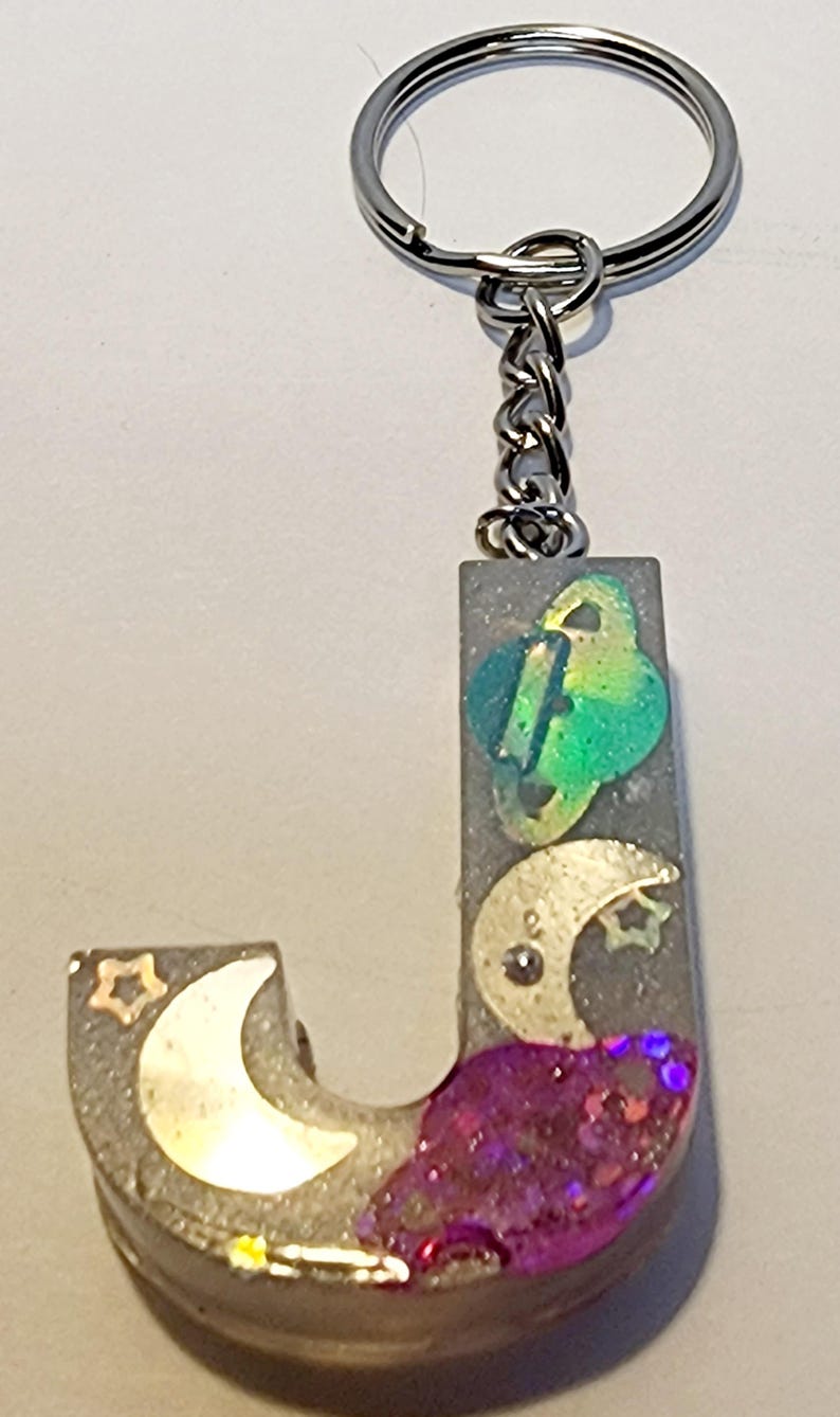 Resin Letter J Keychain – Gold Glitter, Space Galaxy Theme - Etsy