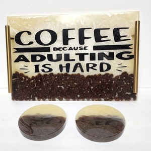 Handgjorda kaffebönsbricka och underlägg i harts - Heminredning