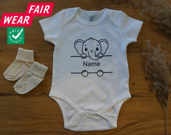 Baby body elephant personalised, organic and fair trade