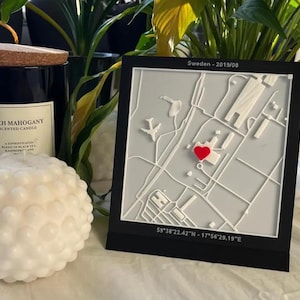 Kaart van Mijn Hart – Gepersonaliseerd Valentijns- of Jubileum cadeau met Jouw Locatie in 3D - Perfecte Cadeau voor jouw liefde