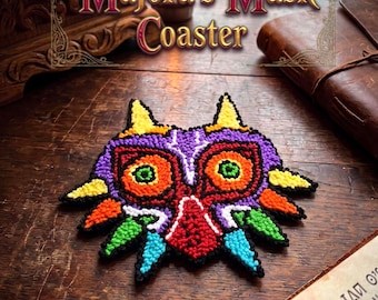 Majora's Mask Punch Needle Coaster, Zelda Inspired Handmade Rug Coaster