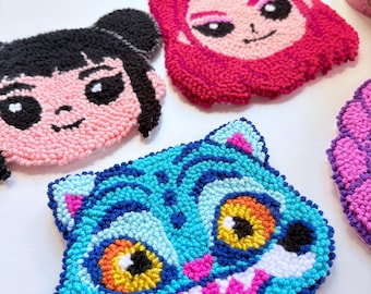 K pop Demon Hunters Punch Needle Coaster – Handmade Derpy Tiger Anime Gift