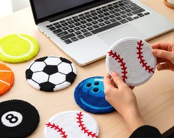 Punch Needle Sports Coasters – Handmade Game Room Decor