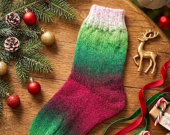 Hand Knitted Christmas Wool Socks | Gradient Sparkle Yarn, Cozy Winter Wear